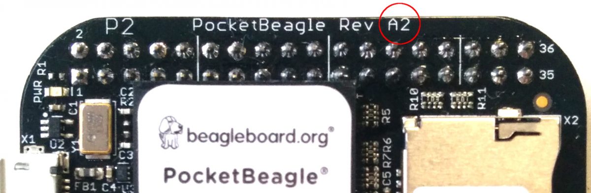 PocketBeagle の Rev A2 は印刷されたGPIO番号が1箇所間違っている